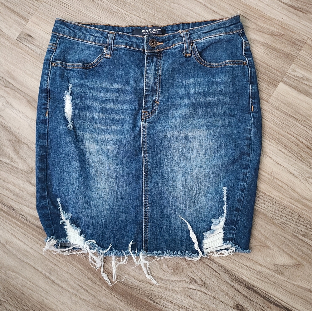 Wax Jean Blue Distressed Pencil Skirt Medium